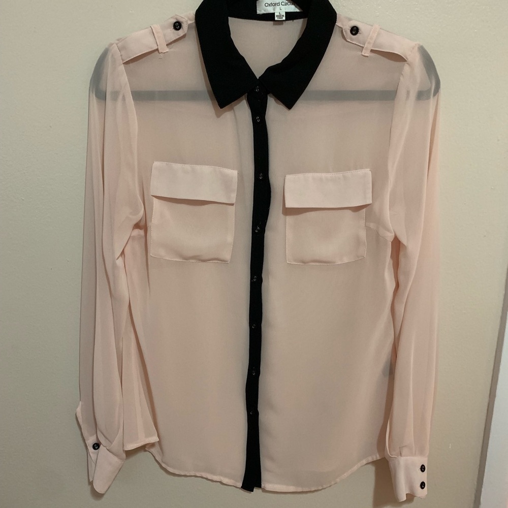 Pink (Blush) and Black Blouse Sz L (fits like M)